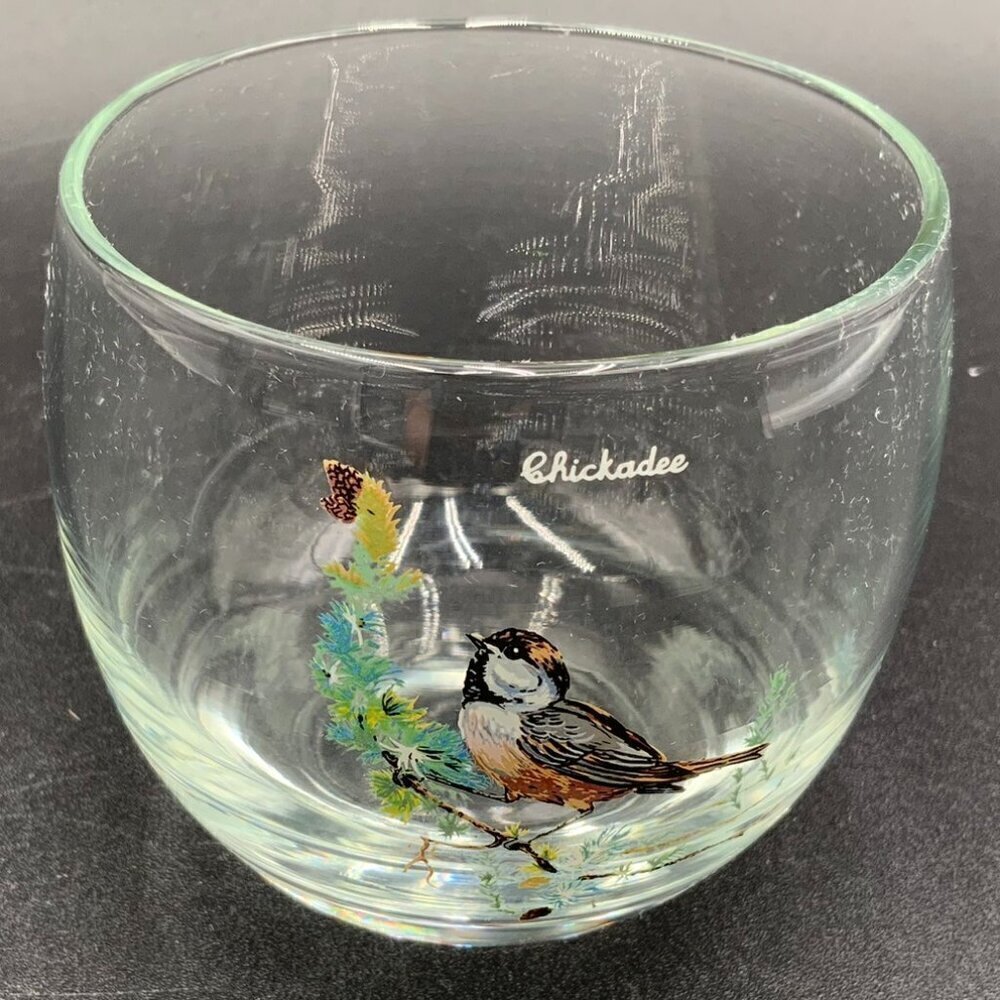 M. Sargeant Beautiful Handpainted Chickadee Bird Glass